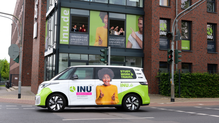 The INU van embodies INUVERSE's (a joint venture between Unyted and UNI) commitment to innovative education with its advanced technology and sleek design.